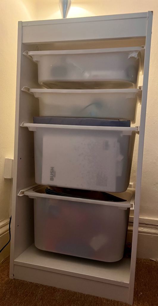 White multi-storey shelving unit