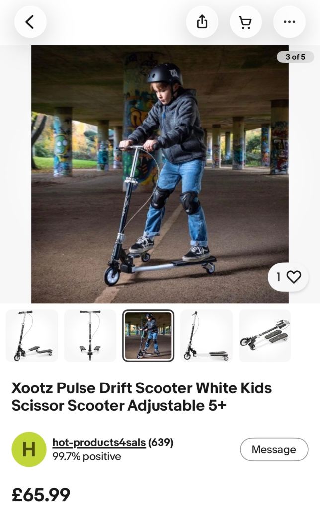 Xootz Pulse Drift Scooter White Kids Scissor Scooter Adjustable Ages 5+ Brand New
