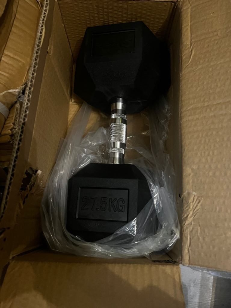 Hex pair of 27.5kg dumbbells new 