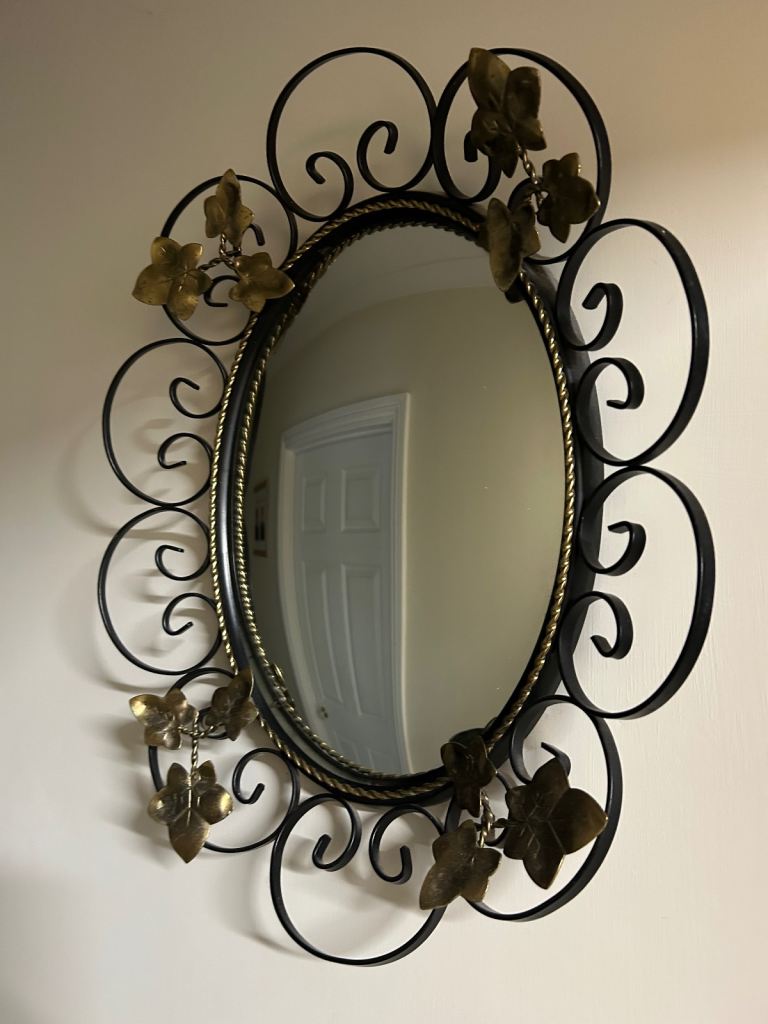 Vintage 1960’s Wrought Iron & Gilt Oval Mirror 