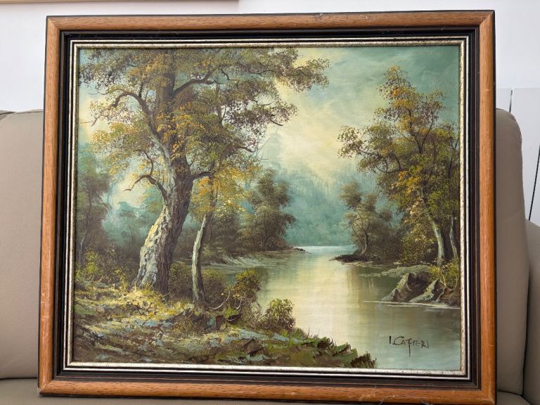 Vintage Framed Landscape Oil Painting by I. Caffieri