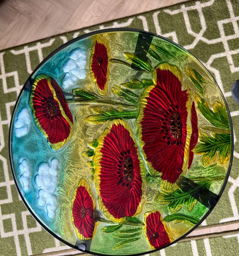 Christow Bistro Table Poppy Design Folding For Garden /Plant Stand Glass Steel
