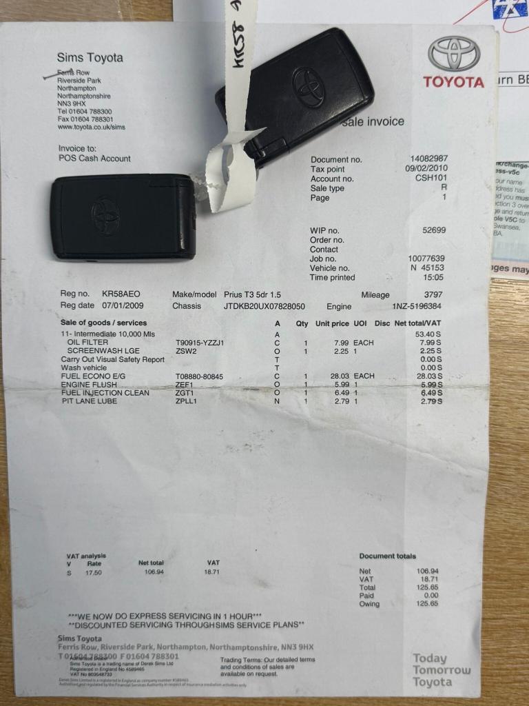 2009 Toyota Prius 1.5 VVTi T3 Hybrid 5dr CVT Auto HATCHBACK PETROL/ELECTRIC Automatic