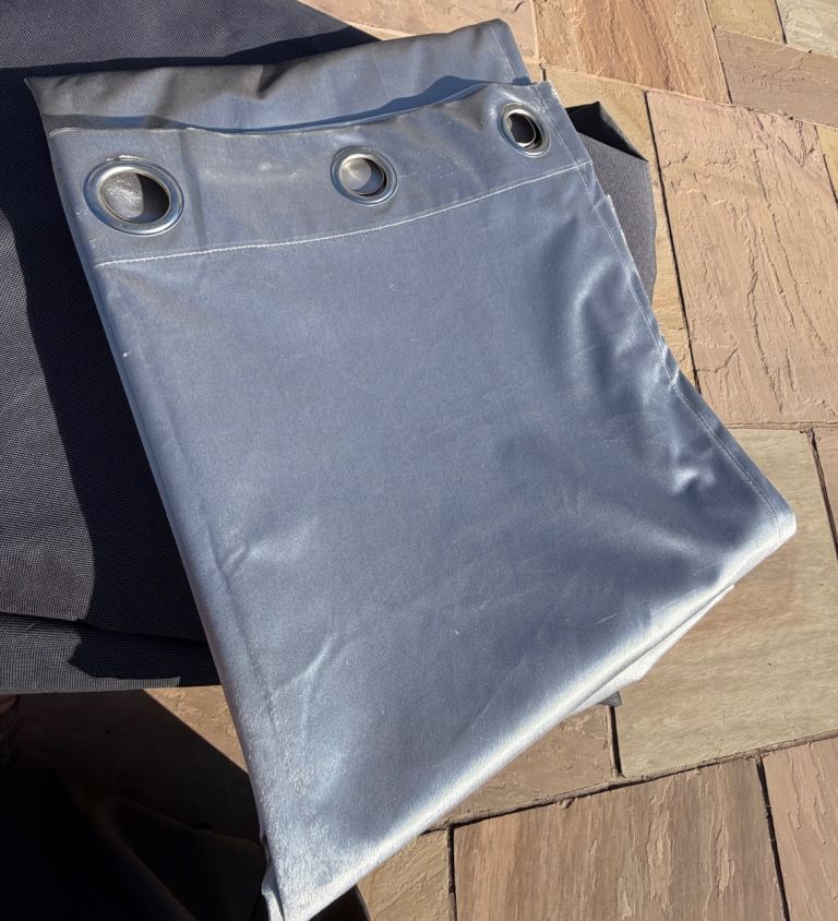 Preowned, Velvet Blackout Eyelet Curtains In Silver. Width 168cm/Drop 229cm
