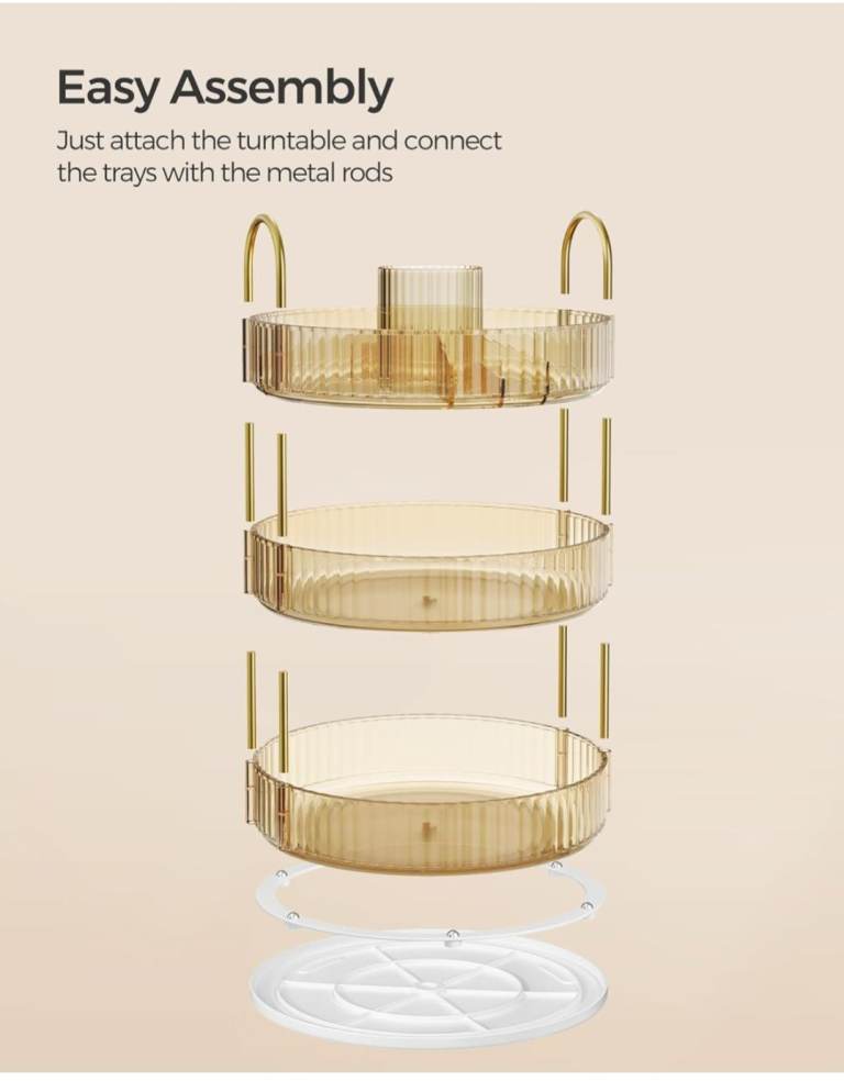 Makeup Organiser Rotating. 3-Tier Round Skincare Organiser, Customisable, Toiletries Cosmet