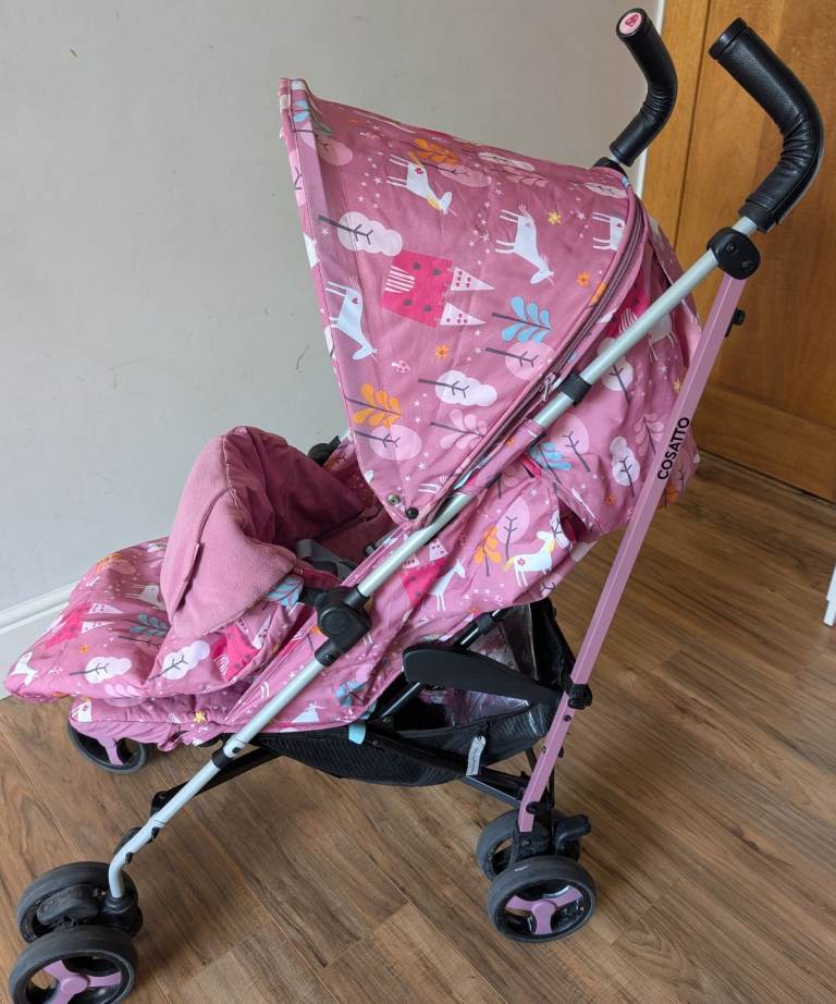 Cosatto Supa 3 Unicorn Pink Folding Lightweight Umbrella Stroller Pushchair Extending Hood Raincover