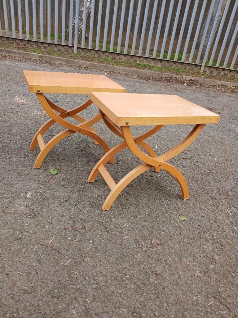 Pair Of Retro Beech Folding Side End Coffee Tables
