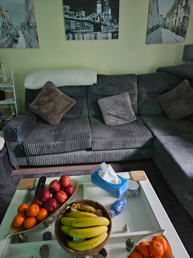 Gray corded corner sofa