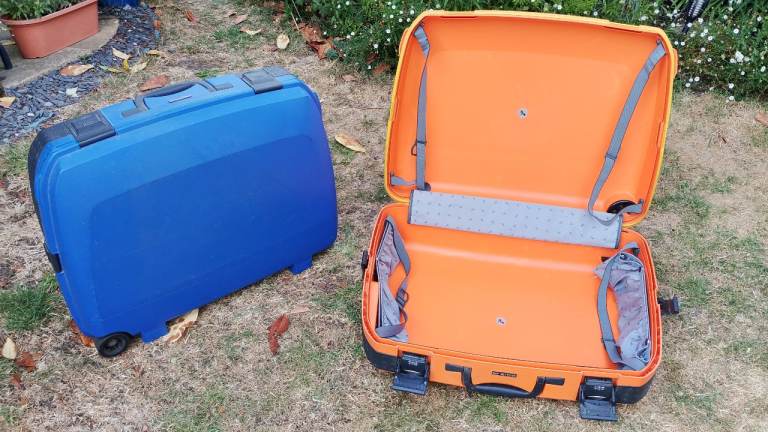 Sturdy Hard-Shell Suitcase – Blue and Orange, Good Condition