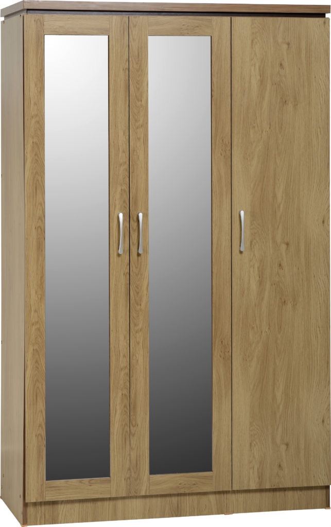 Good Condition Wood Three-Door Wardrobe with Mirrors