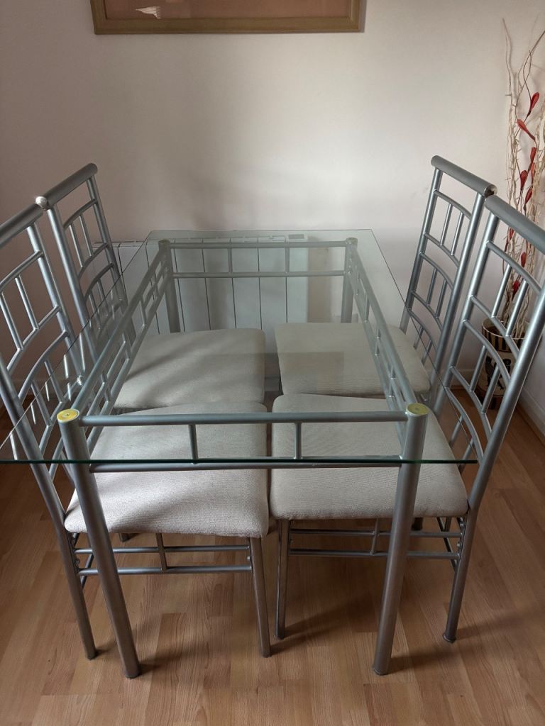 Glass Dining Table with 4 Chairs – Good Condition