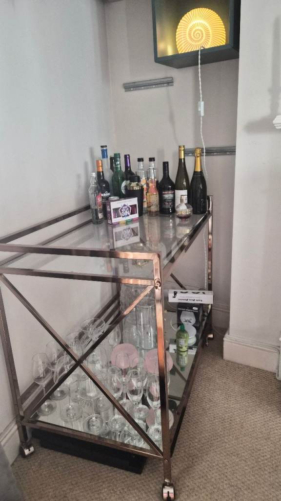 Bronze gold glass drinks trolley