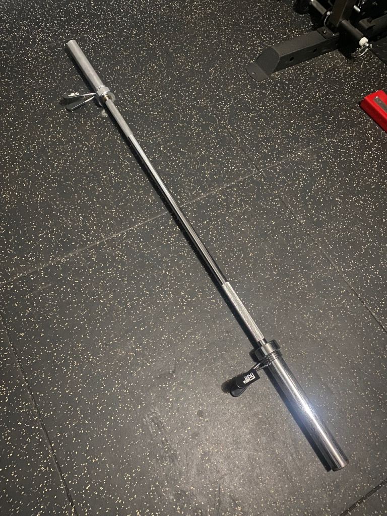 image for Mirafit 6 foot Olympic barbell with Mirafit spring collars RRP: £89.95  Top condition 👍🏼