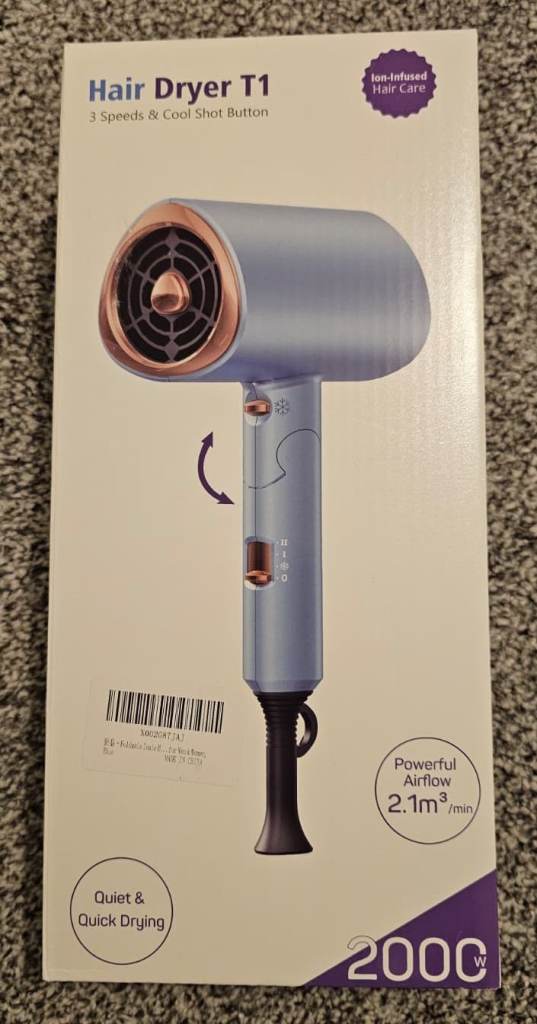 Professional Blue 2000W Foldable Compact Ionic Hair Dryer 2 Speeds 3 Heat Settings Cool Shot Combs.