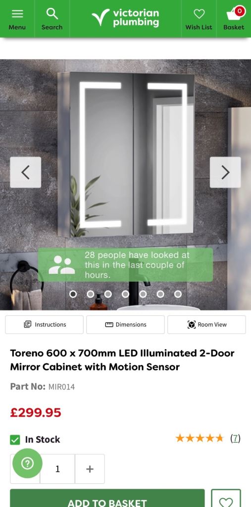 Toreno 600 x 700mm LED Illuminated 2-Door Mirror Cabinet with Motion Sensor