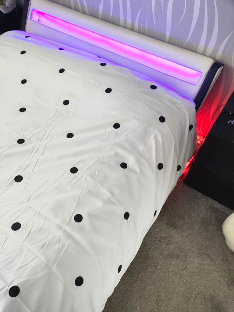 Stylish White Double Bed Frame with LED Headboard