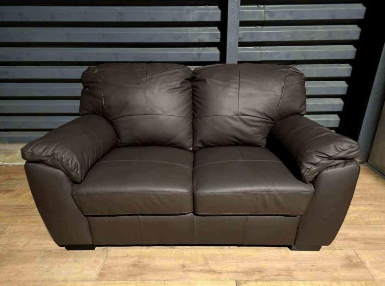 image for Barely Used Leather 2 Seater Sofa - Brown.