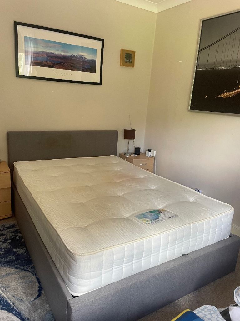 Double Ottoman Bed with Headboard – Grey, Good Condition
