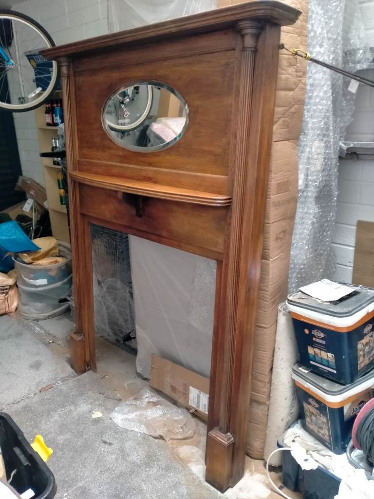 Large oak period fire surround with mirror