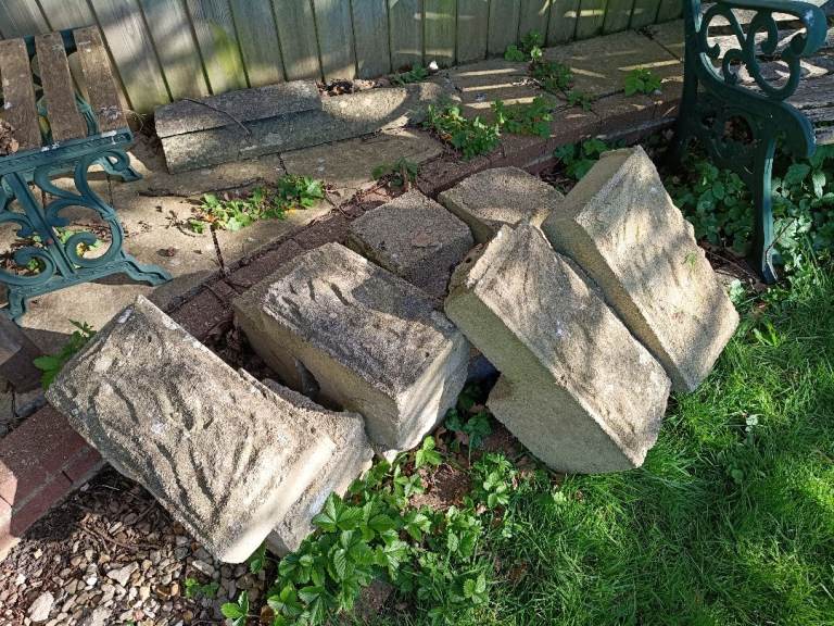 Concrete Blocks, Used, 8 off, Large, Heavy, 4 inch corner/pier type.