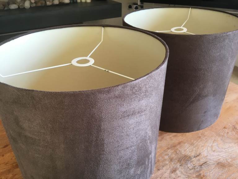 2 Large Brown Suede Lamp Shades