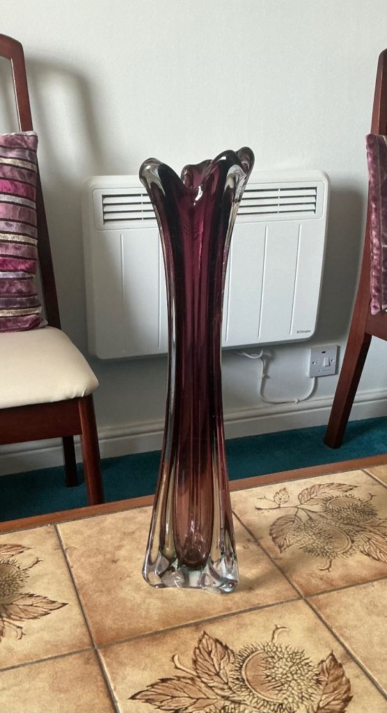 Tall Glass Vase, Purple, Retro, Good condition