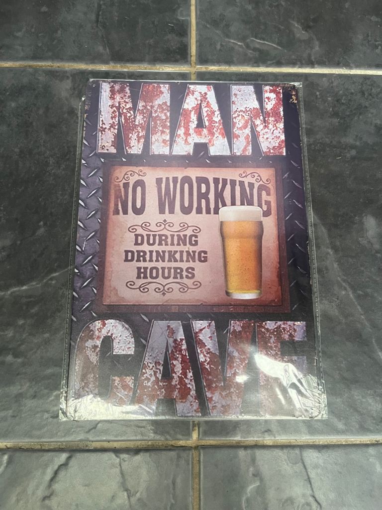 Vintage Style Sign Metal 20cm x 30cm Brand New, Man Cave Rules.