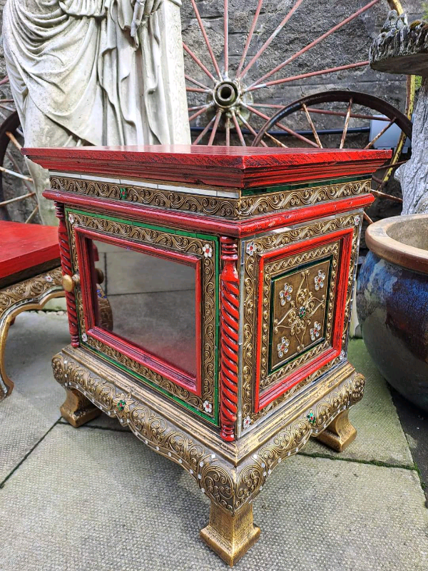 Oriental Style Hand Made Small Cabinet & Footstool Table