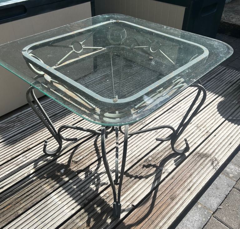 Free Glass Top Metal Garden Table – Fair Condition
