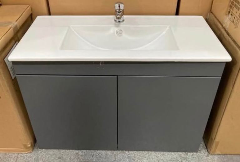 WALL HUNG 2 DOOR VANITY UNIT GREY 810 X 400MM WITH SINK, MIXER TAP & CHROME WASTE  RRP £840
