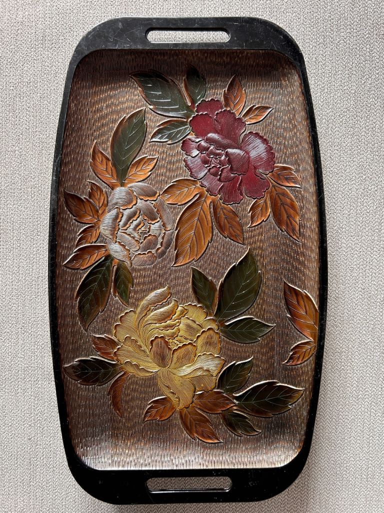 1960s Vintage Japanese Floral Leafy Serving Tray
