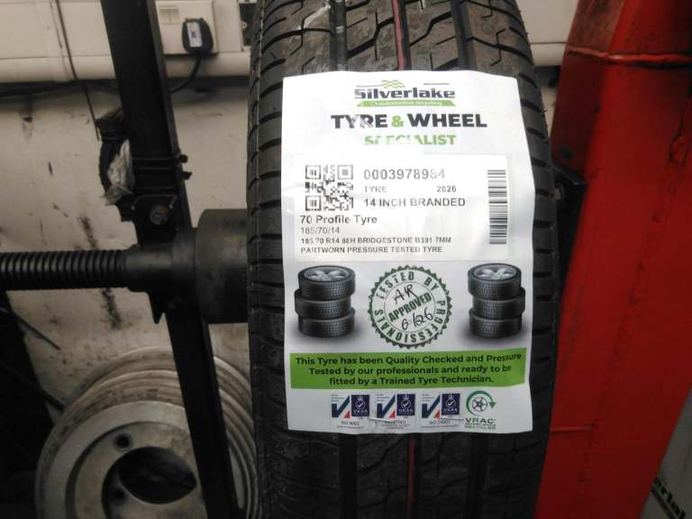 185 70 R14 88h Bridgestone B391 7mm Partworn Pressure Tested Tyre