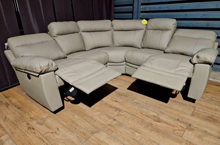 New Unused Electric Recliner Leather Corner Sofa Grey. 