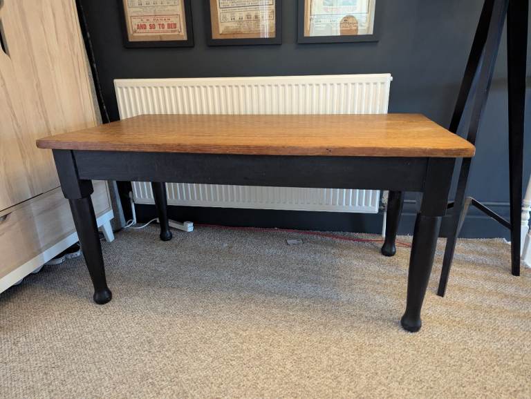 Vintage antique farmhouse dining table with black painted legs and natural top legs 