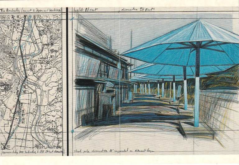 03. A Rare framed Christo Javacheff And Jeanne Claude postcard Umbrella Project Japan & USA