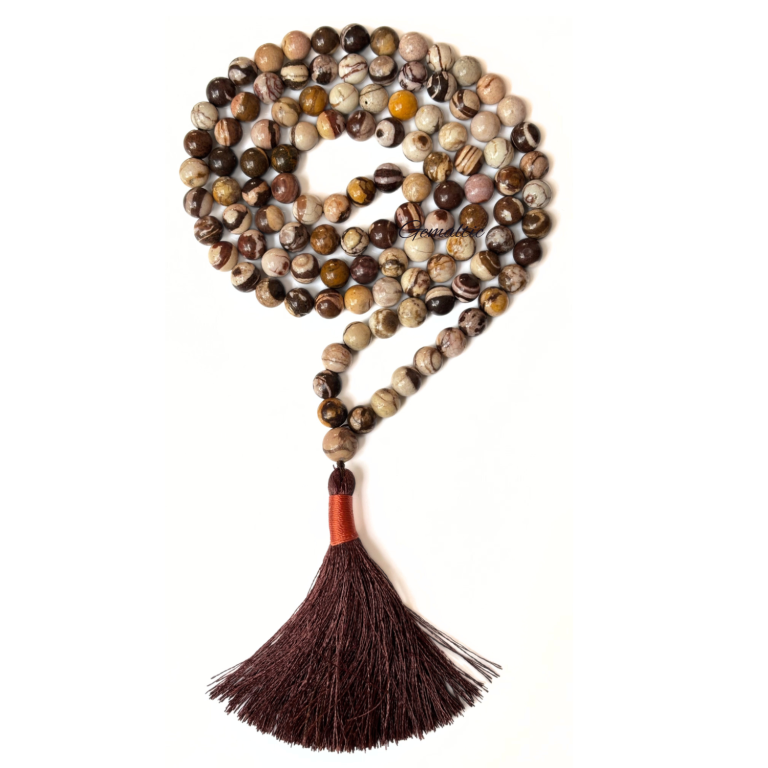 African Zebra Jasper Jap Mala Necklace – 108 Beads for Meditation &amp; Healing