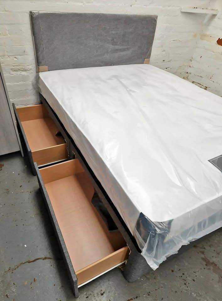 SMART BUY DEAL – Divan Double Bed Base with Headboard & Mattress, COD Available