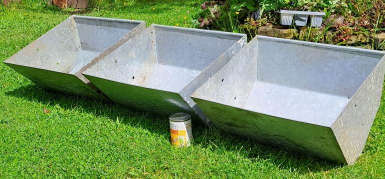 3 matching heavy galvanised troughs / planters