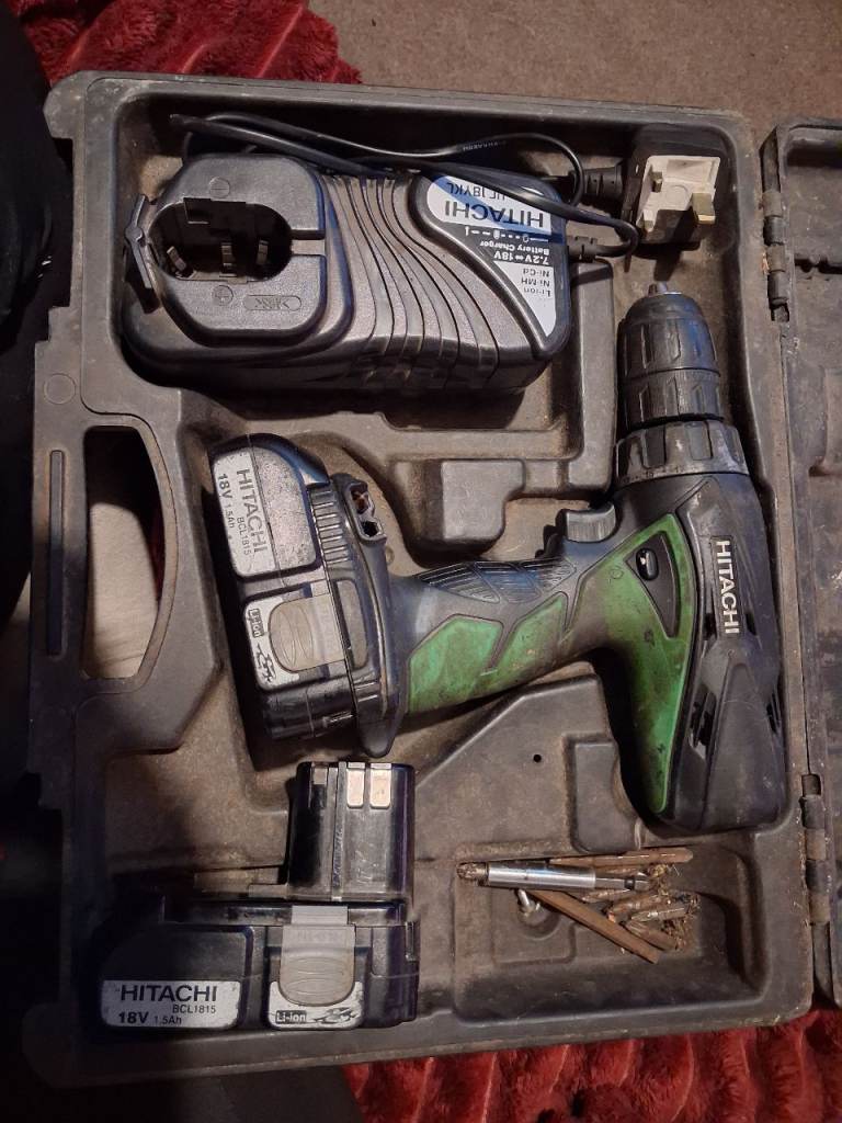 Hitachi 18V Cordless Drill with Two Batteries and Charger