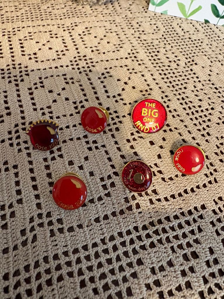 Vintage Red Nose Day Pin badges 