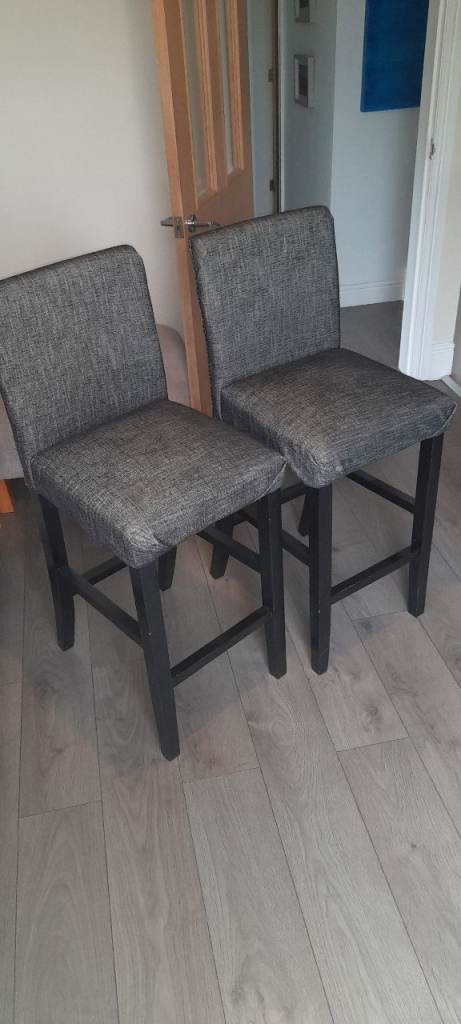 Pair of Grey Fabric Upholstered Bar Stools