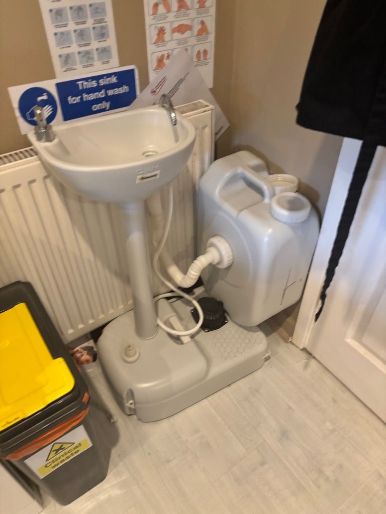 Camping portable sink unit with waste box 