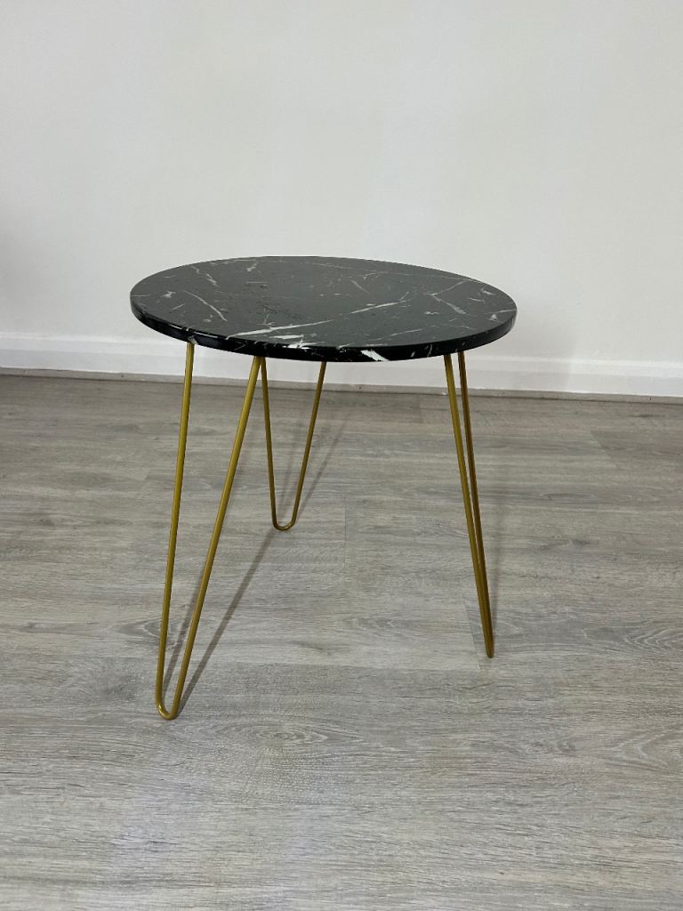 Black marble effect side table