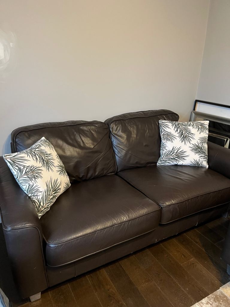 Price per sofa-2 available-lovely 3-seater real leather dark brown DFS Italian leather sofas