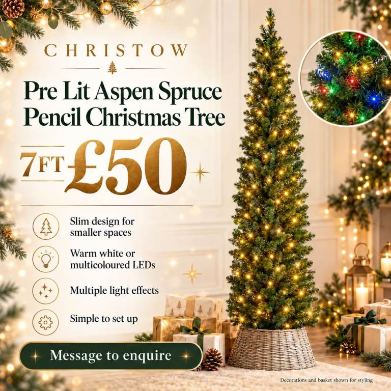 Christow 7FT Pre-Lit Aspen Spruce Pencil Christmas Tree