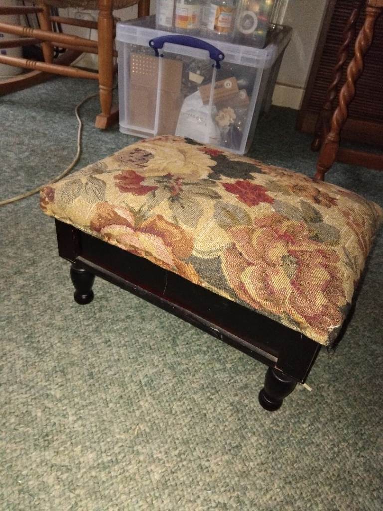 Footstool with Storage – Floral Tapestry Top