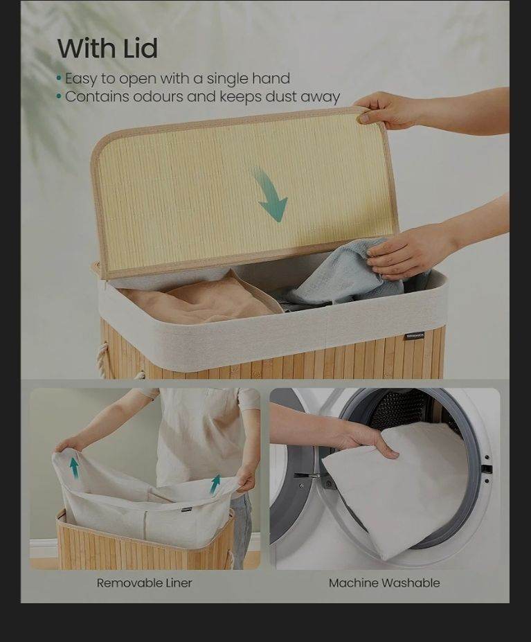 A new still boxed bamboo style Laundry Basket, 100 L, Laundry Hamper 