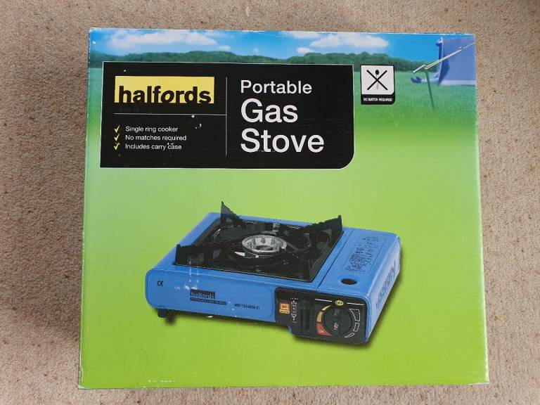 NEW Halfords portable gas stove + gas cylinder + Vango cook set + 2 bowls