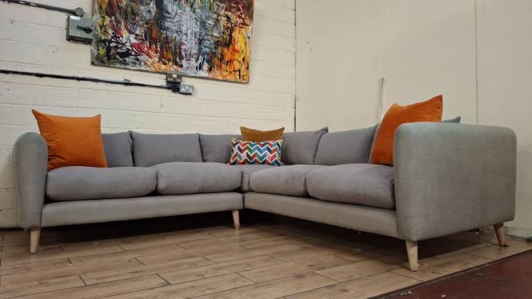 Loaf Squishmeister corner sofa in light gre cotton RRP £4000