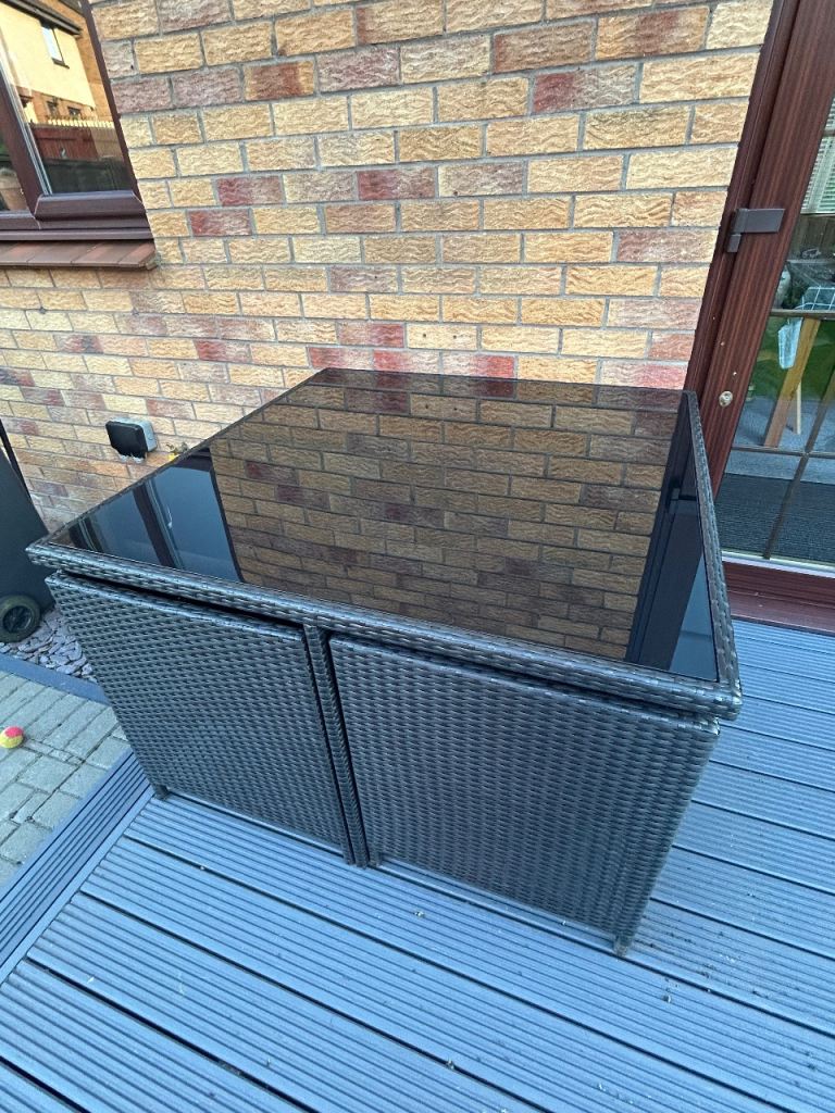 Black cube rattan garden table and chairs 